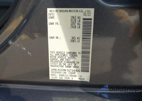 2022 Nissan Altima Sr Fwd из США, поврежденный, VIN 1N4BL4CV2NN325666